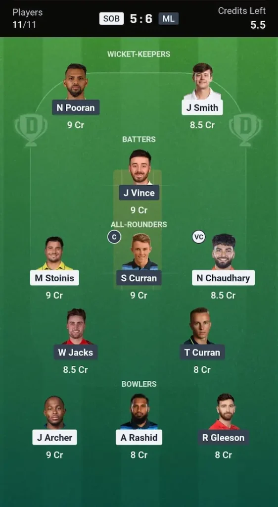 SOB vs ML Dream11 Prediction Today Match: Small League Team