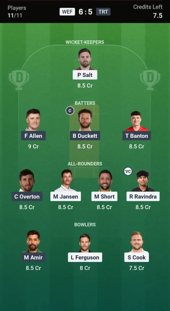 WEF vs TRT Dream11 Prediction Today Match: Small League Team