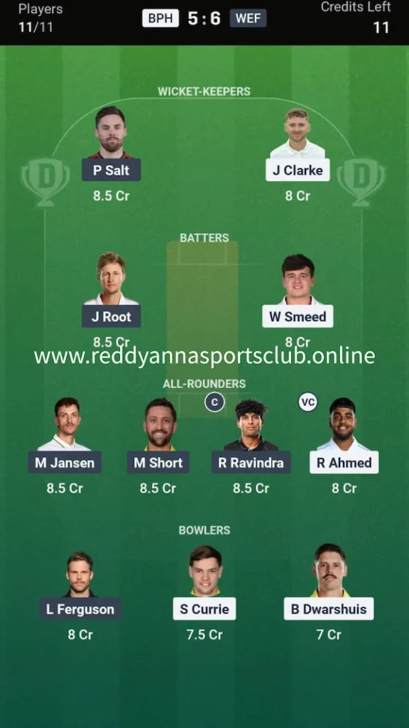 BPH vs WEF Dream11 Prediction Today Match: Small League Team
