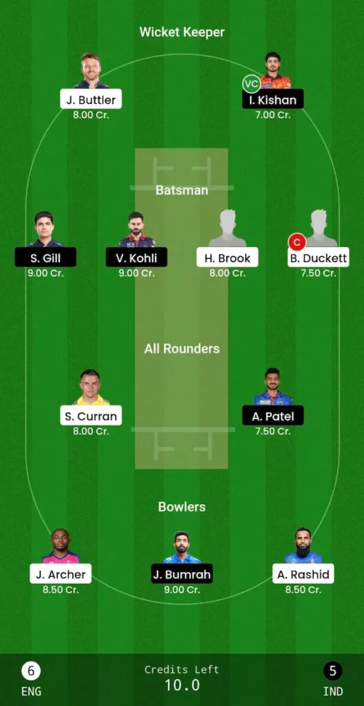 IND vs ENG Dream11 Grand League Team 3rd ODI 19 July
