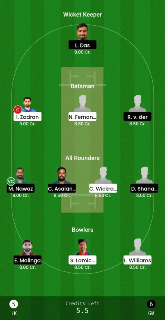 JK vs GM Dream11 Grand League Team LPL 2026 1st Match
