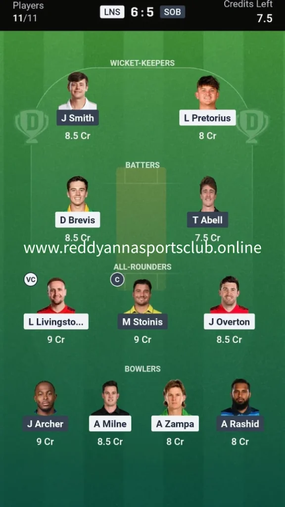 LNS vs SOB Dream11 Prediction Today Match: Small League Team