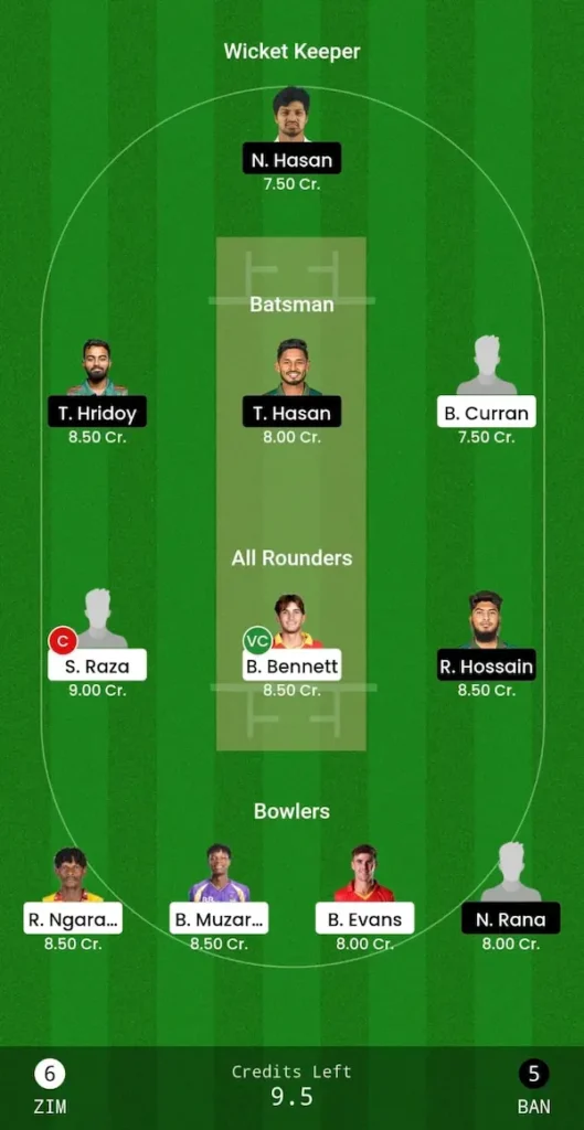 ZIM vs BAN Dream11 Prediction Today Match Small League Team