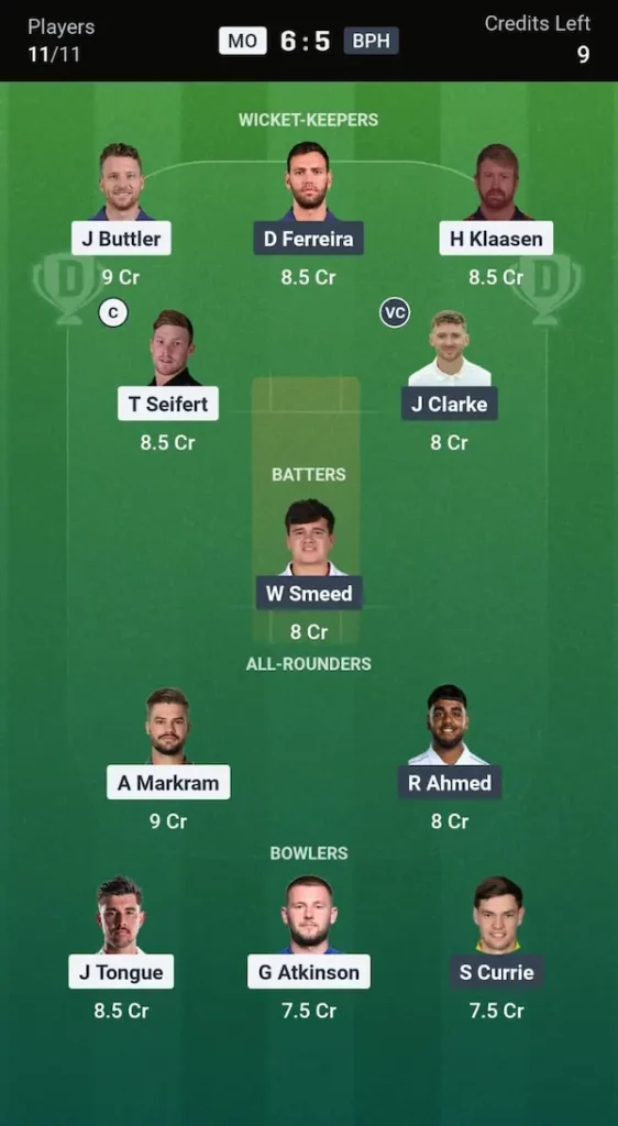 MO vs BPH Dream11 Prediction Today Match: Small League Team