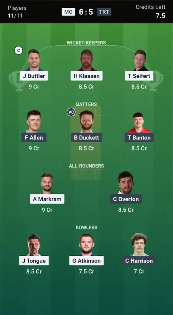 MO vs TRT Dream11 Prediction Today Match: Small League Team