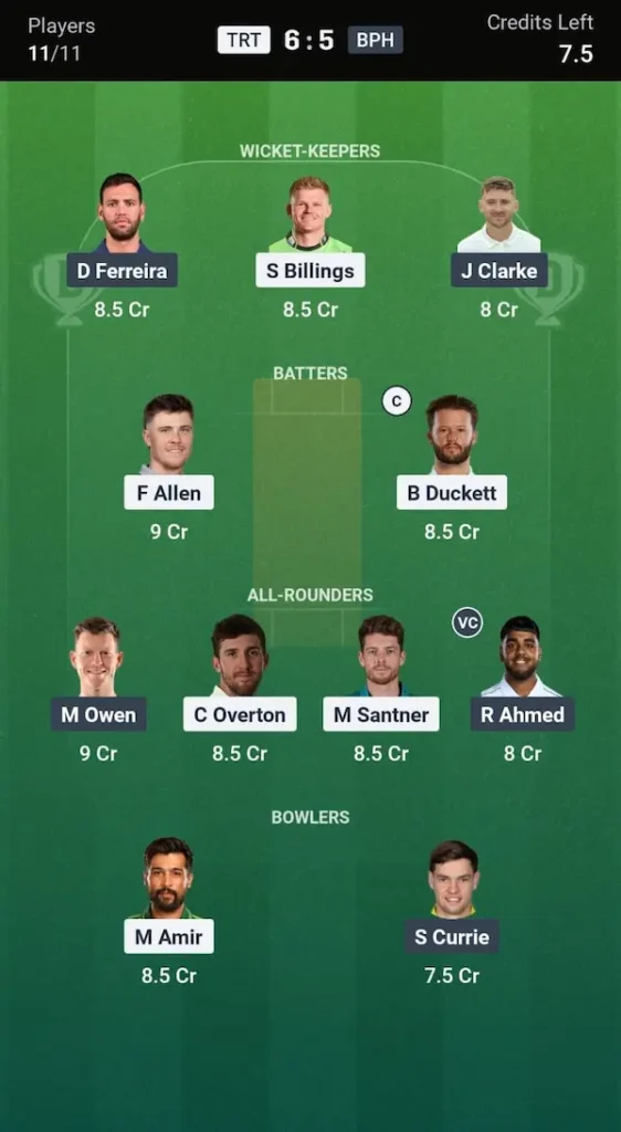 TRT vs BPH Dream11 Prediction Today Match Small League Team