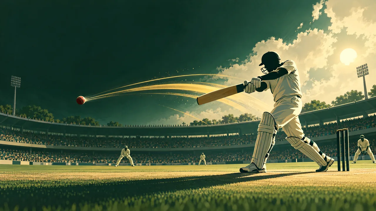 Conceptual illustration of an anonymous cricket batter playing a cover drive